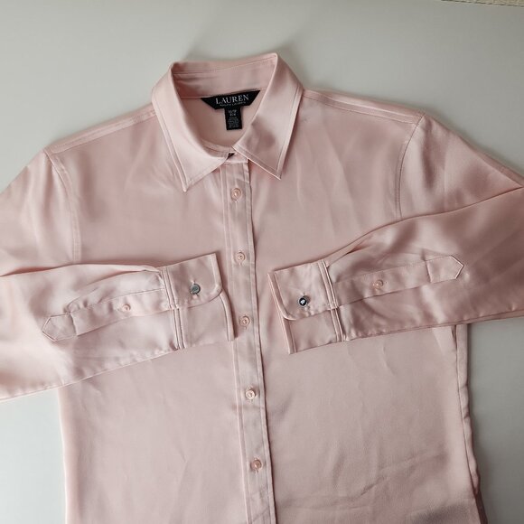 Ralph Lauren Satin Pink Charmeuse Shirt Button Down Blouse top XS black label - Picture 3 of 13